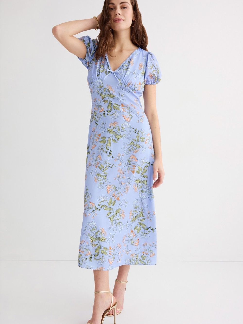Alexia Admor Sky Blue Floral Wrap Midi Dress